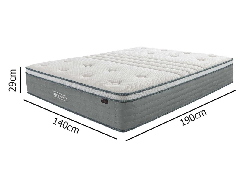 Matelas hybride NATURAL 140 x 190 cm ressorts ensachés et soie épaisseur 29 cm