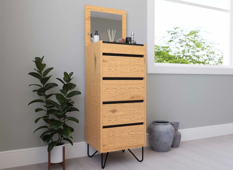 Commode en bois 4 tiroirs avec coiffeuse intégrée DARINA