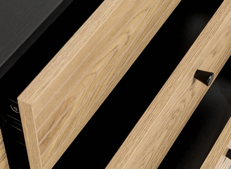 Buffet enfilade 3 tiroirs 2 portes en bois et métal noir DARYL