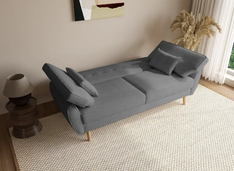 Canapé clic clac en tissu bouclette gris avec pieds en bois PANAMA