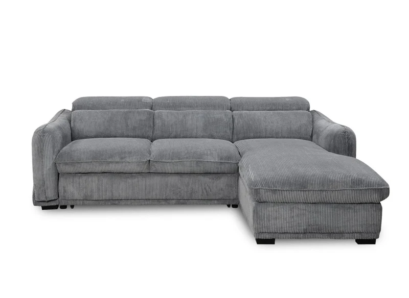 Canapé d'angle convertible avec coffre en velours côtelé épais gris PETUNIA - Angle droit