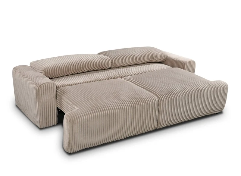 Canapé convertible 3 places avec coffre en velours côtelé épais taupe MILO