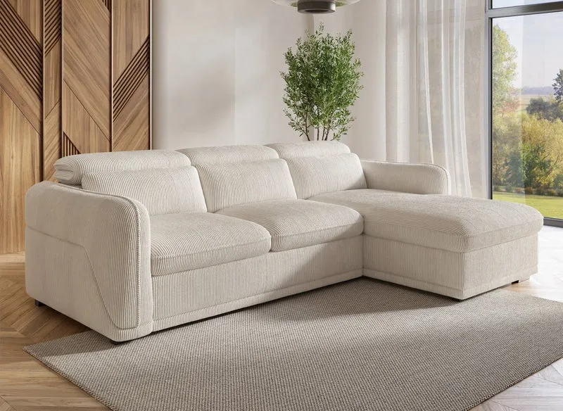 Canapé d'angle convertible avec coffre en velours côtelé épais beige PETUNIA - Angle droit