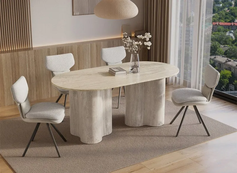 Table à manger en marbre composite beige pieds forme organique 6 personnes 180cm VANINA