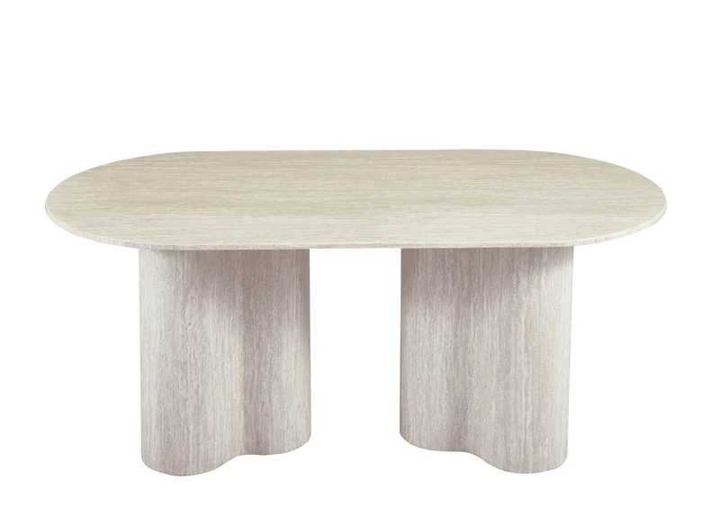 Table à manger en marbre composite beige pieds forme organique 6 personnes 180cm VANINA