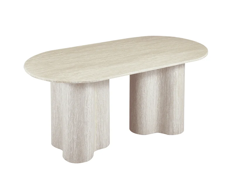 Table à manger en marbre composite beige pieds forme organique 6 personnes 180cm VANINA