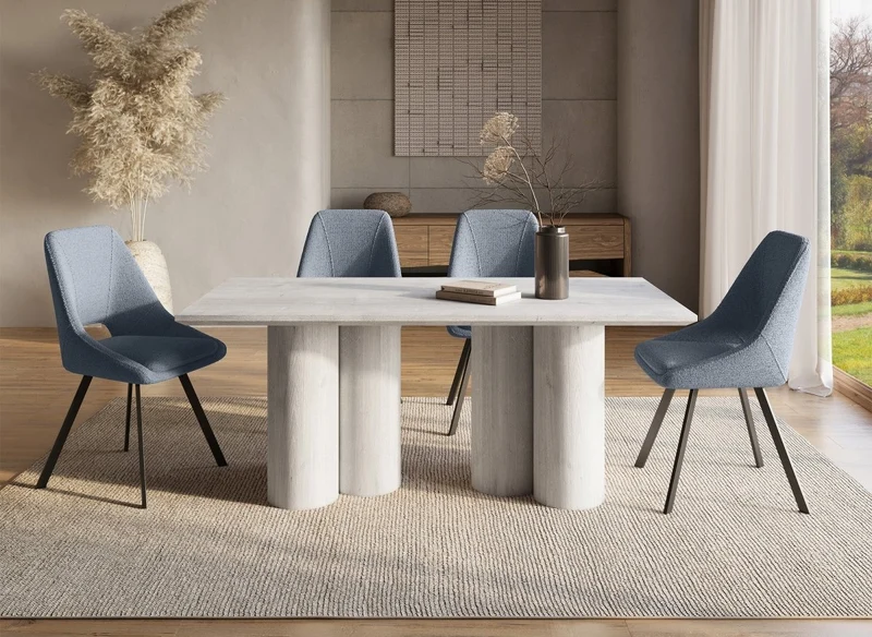 Table à manger blanche pieds forme organique 6 personnes 180cm ROSALIA