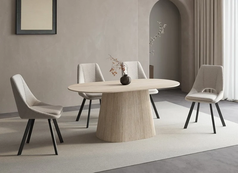 Table à manger ovale en marbre composite beige 6 personnes 180cm TIANA