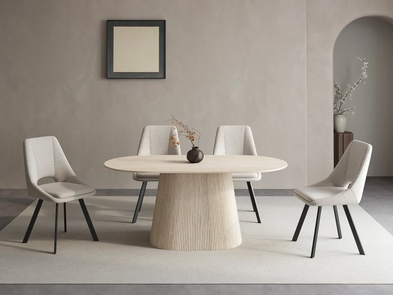 Table à manger ovale en marbre composite beige 6 personnes 180cm TIANA