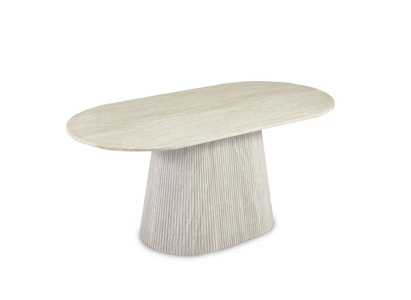 Table à manger ovale en marbre composite beige 6 personnes 180cm TIANA