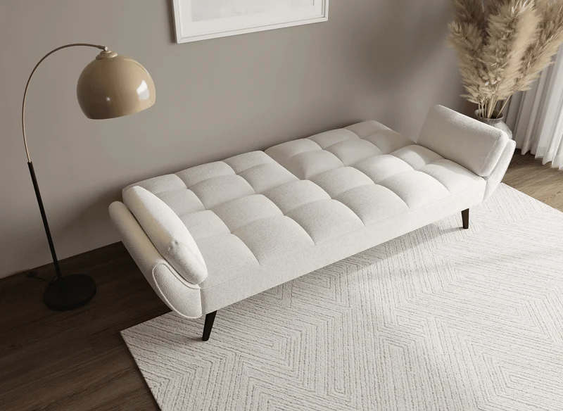 Canapé clic clac 3 places en tissu bouclette blanc écru NARA