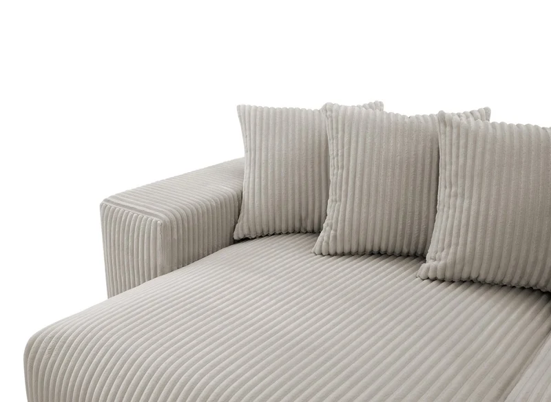 Canapé panoramique réversible convertible avec coffre en velours côtelé épais taupe NOELIA