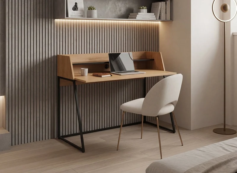 Bureau avec étagère design industriel en bois et métal LUDINE