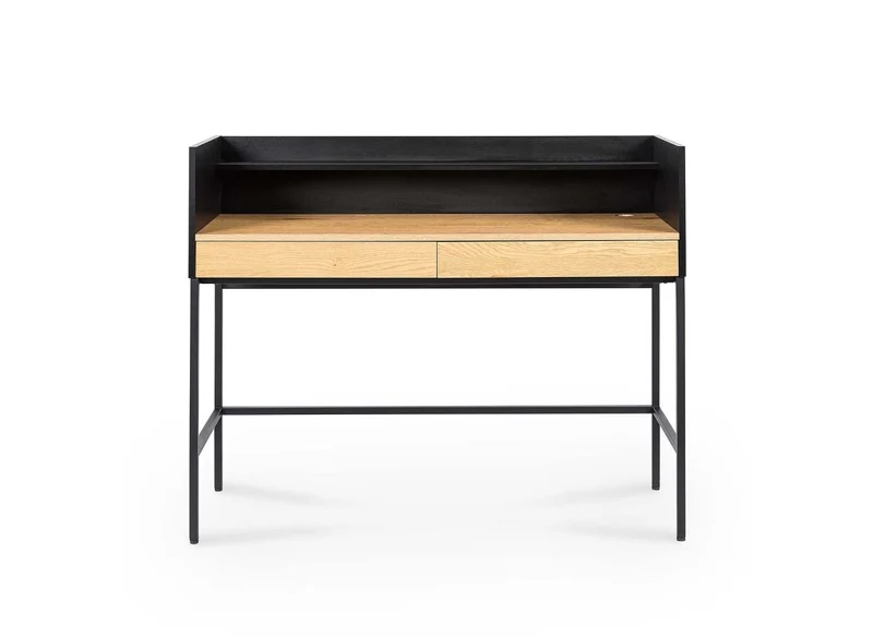Bureau 2 tiroirs 1 étagère design industriel en bois et métal ALICE