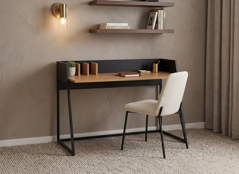 Bureau compact design industriel en bois et métal ARMELLE