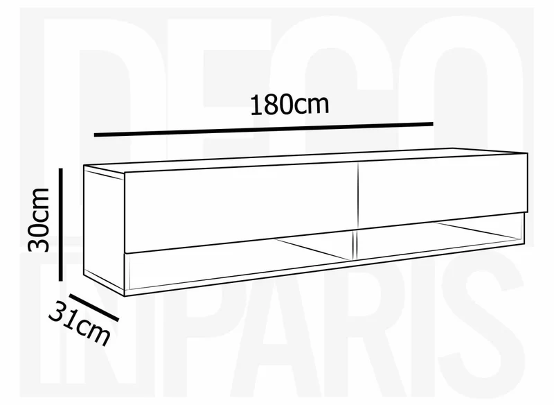 Meuble TV suspendu 2 portes 2 niches blanc et gris ROMANE XXL - 180 cm
