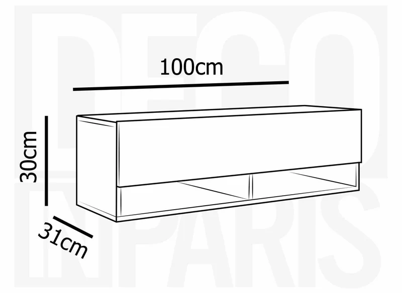 Meuble TV suspendu 1 porte 2 niches blanc et gris ROMANE - 100 cm