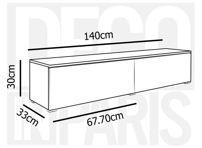 Meuble TV contemporain gris béton avec LED 2 portes MALORIE - 140 cm