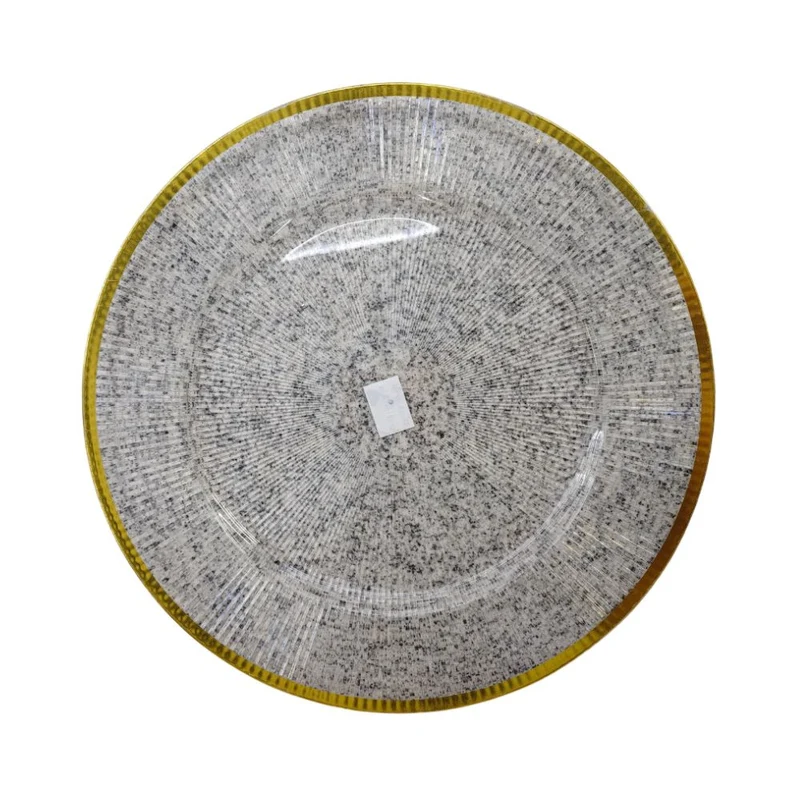 Assiette en verre transparent avec bord doré, D33CM