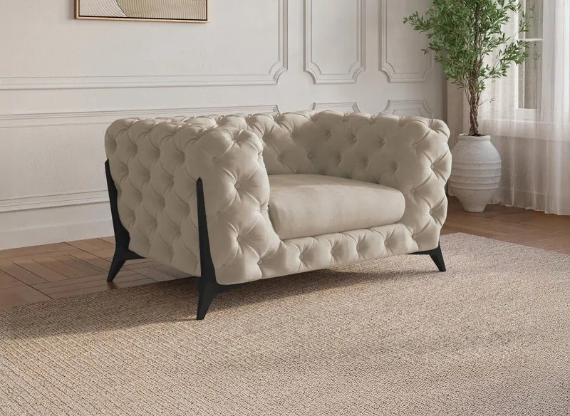 Fauteuil capitonné chesterfield velours beige CARMEN