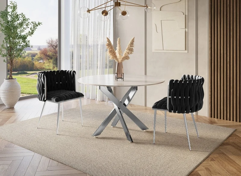 Lot de 2 chaises en velours noir pieds en métal argenté POLO