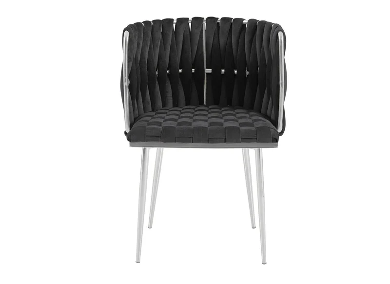 Lot de 2 chaises en velours noir pieds en métal argenté POLO