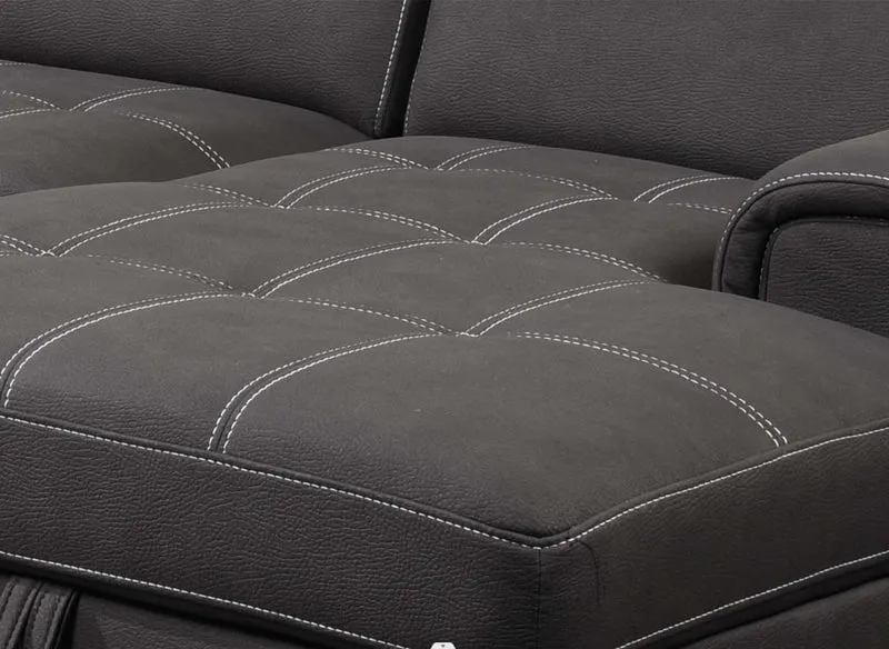 Canapé convertible et panoramique avec coffre de rangement en tissu gris OLIVER - Angle Droit