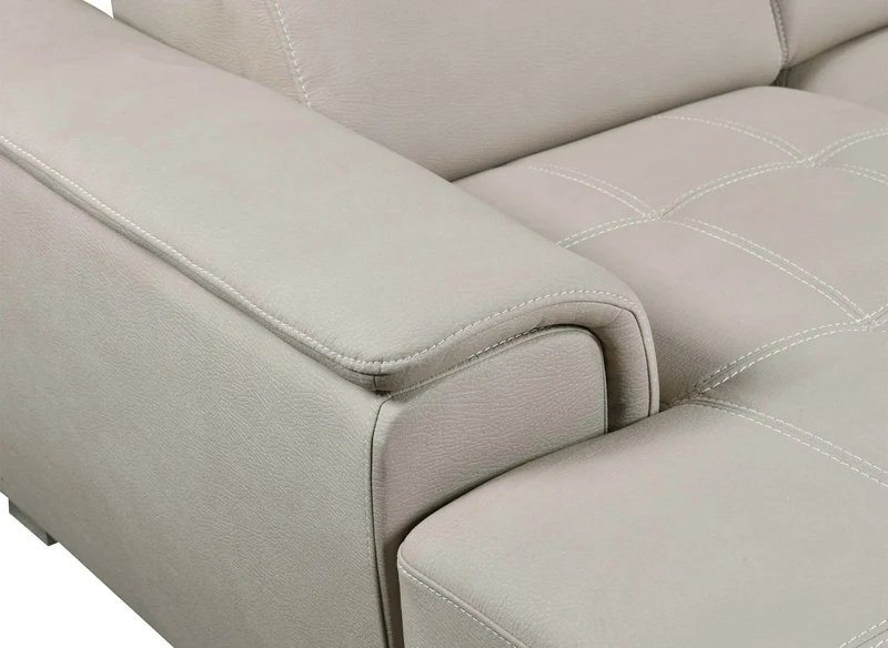 Canapé convertible et panoramique avec coffre de rangement en tissu beige OLIVER - Angle Gauche