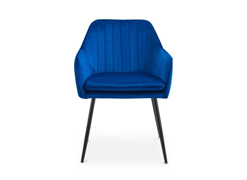 Lot de 2 chaises avec accoudoirs en velours bleu pieds noirs EDWIGE