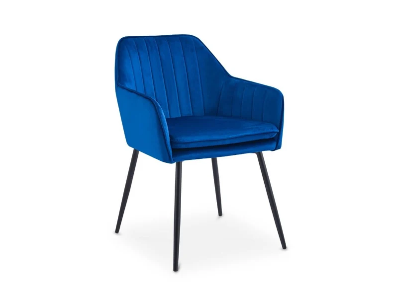 Lot de 2 chaises avec accoudoirs en velours bleu pieds noirs EDWIGE