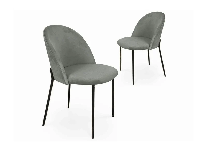 Lot de 2 chaises design en velours gris pieds noirs ARABEL