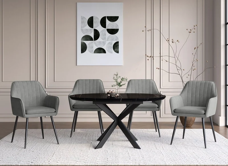 Lot de 2 chaises avec accoudoirs en velours gris pieds noirs EDWIGE