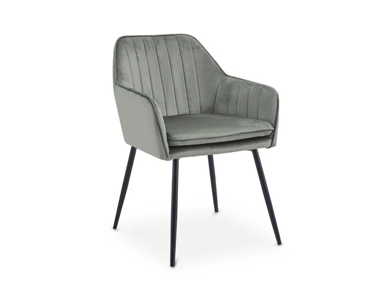 Lot de 2 chaises avec accoudoirs en velours gris pieds noirs EDWIGE