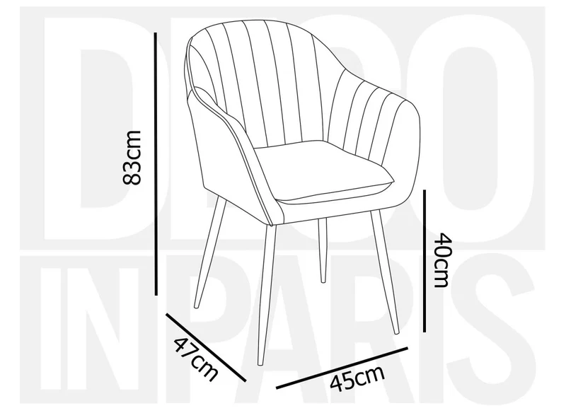 Lot de 2 chaises avec accoudoirs en velours gris pieds noirs EDWIGE
