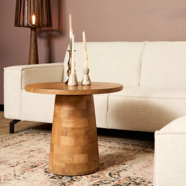 Table basse en bois de manguier finition sable, D60xH50CM