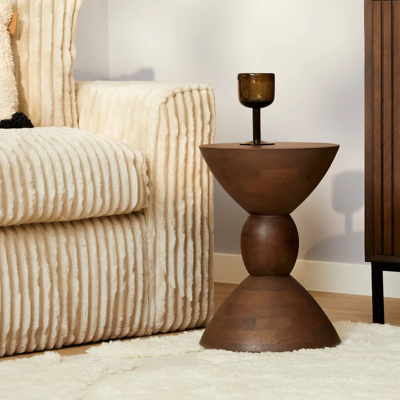 Table basse en bois de manguier finition noyer, D30xH40CM