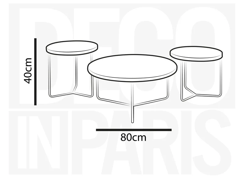 Lot de 3 tables basses rondes en verre et pieds métal noir JAKIE