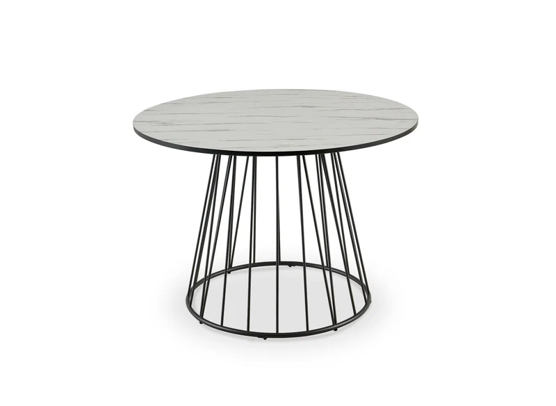 Table à manger ronde effet marbre blanc pied en métal noir 120cm STELLA