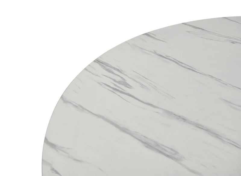Table à manger ronde effet marbre blanc pied en métal noir 120cm STELLA