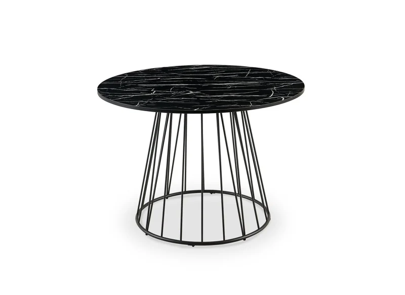 Table à manger ronde effet marbre noir pied en métal noir 120cm STELLA
