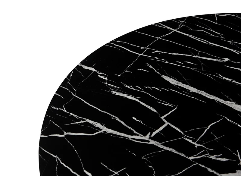 Table à manger ronde effet marbre noir pied en métal noir 120cm STELLA