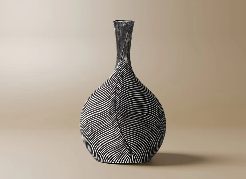 Vase boule en résine noir et blanc H43 cm EBENE