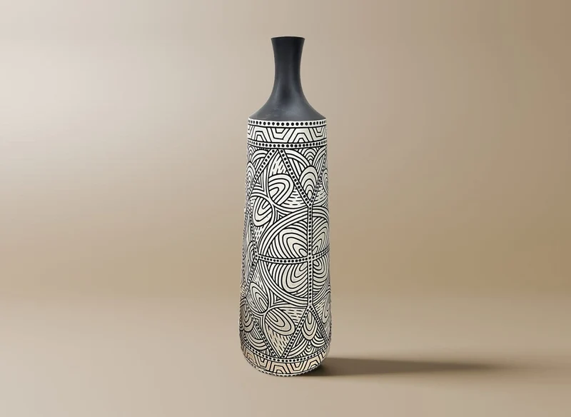 Vase ethnique chic en polyrésine noir et blanc H62 cm LAORA