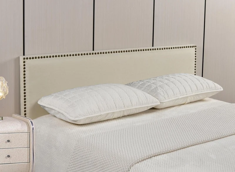 Tête de lit cloutée en tissu lin beige 180 cm LINDA