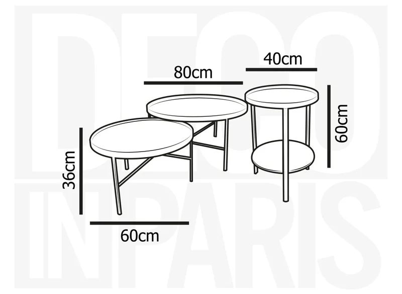Lot de 3 tables basses rondes en bois et verre RIONA