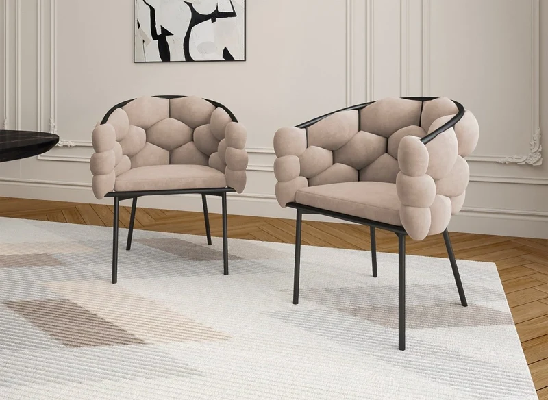 Lot de 2 chaises en velours taupe pieds en métal noir CHARLOTTE