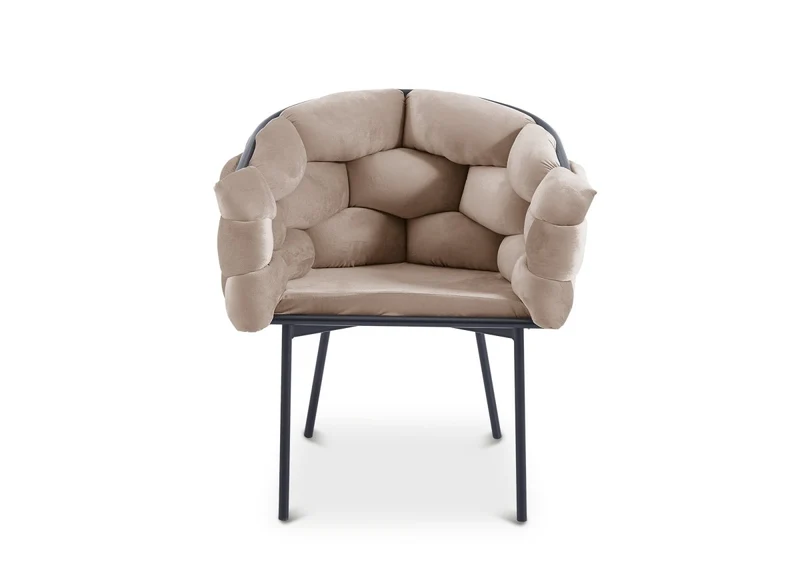 Lot de 2 chaises en velours taupe pieds en métal noir CHARLOTTE