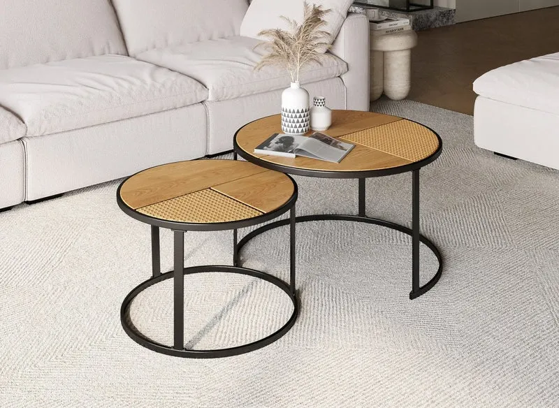 Lot de 2 tables basses gigognes rondes effet rotin JOTA