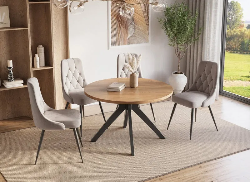 Table à manger ronde design couleur chêne 120cm NOVEA