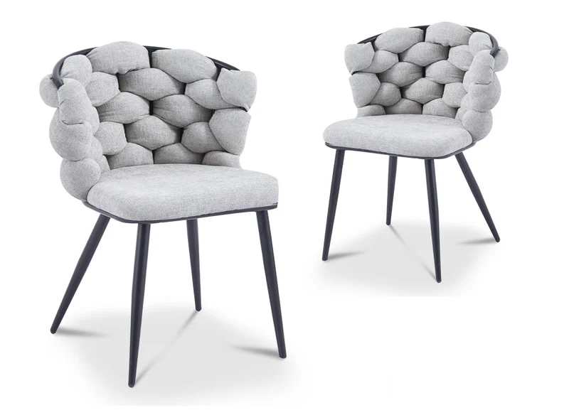 Lot de 2 chaises en tissu gris pieds en métal noir CECILE